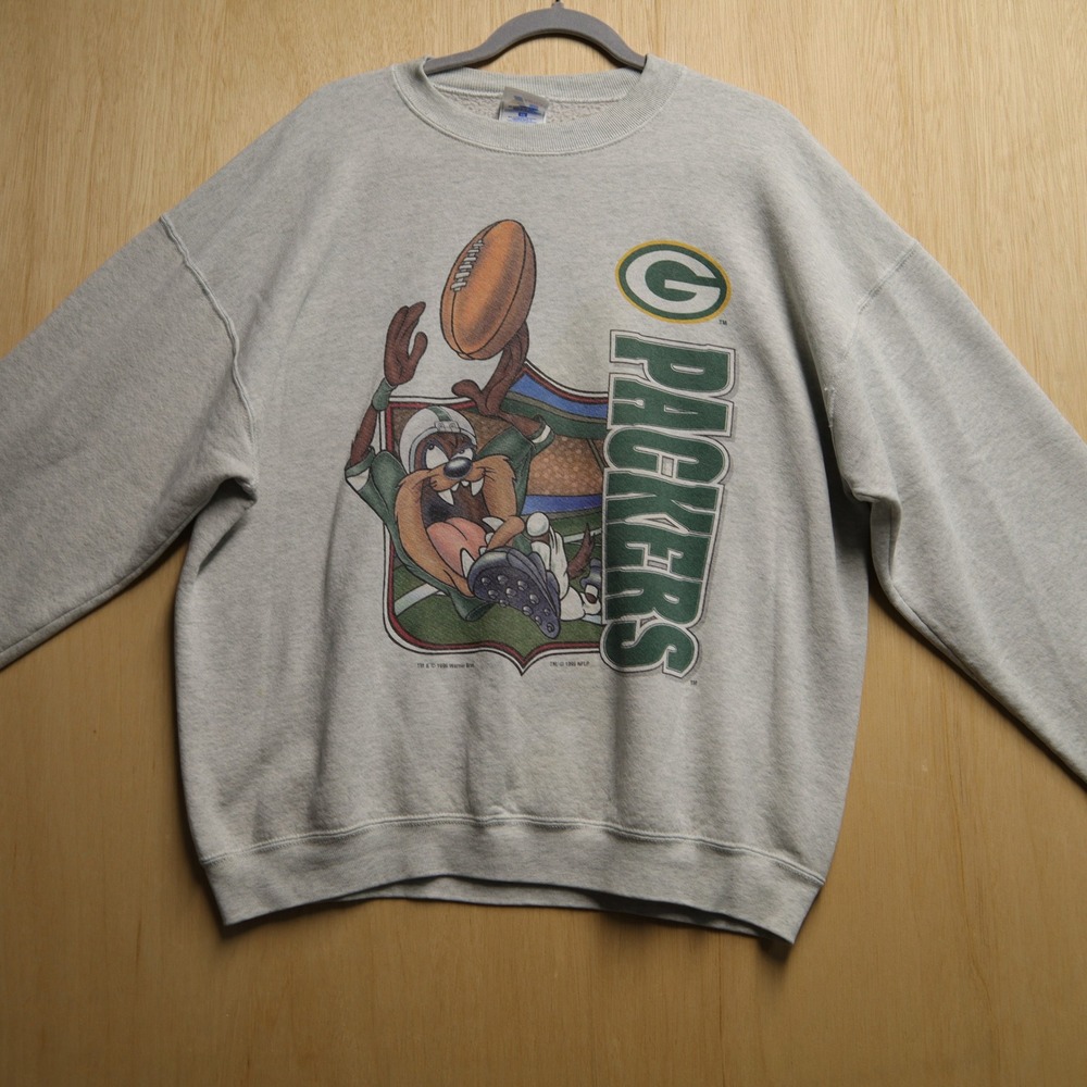 Vintage 1996 Green Bay Packers Looney Tunes Taz Sweatshirt XL Gray NFL Crewneck
